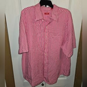 Izod fuschia pink button down gingham plaid. Men's 2XL